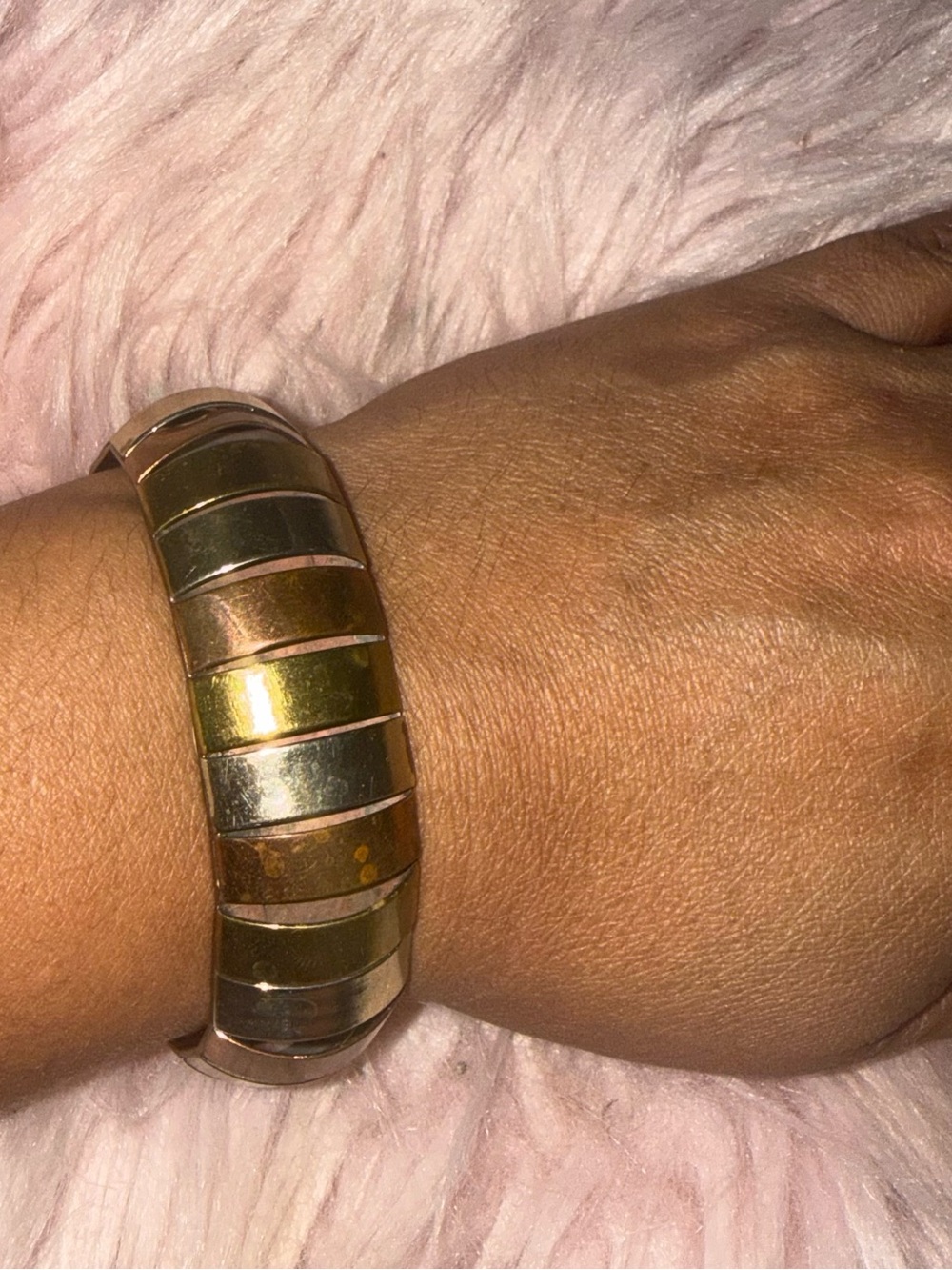 Three tone bracelet.. real copper Gold Tone Segment Bangle Bracelet